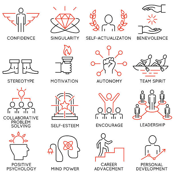 ilustraciones, imágenes clip art, dibujos animados e iconos de stock de conjunto de iconos relacionados con la gestión de negocio de 43 piezas - symbol expertise brain power
