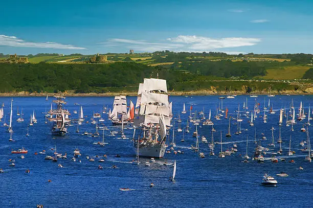 A view of the tallships Regatta in Falmouth 2014, taken from Rosemullion head overlooking Pendennis point.