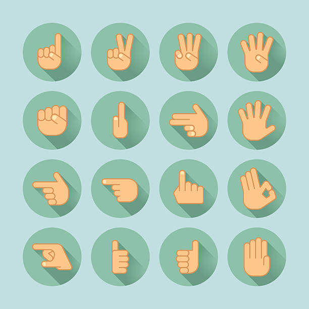 рука значок набор - human thumb click human hand communication stock illustrations