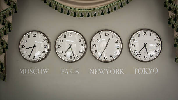 istock clocks on a wall with time zone of different country 512293649