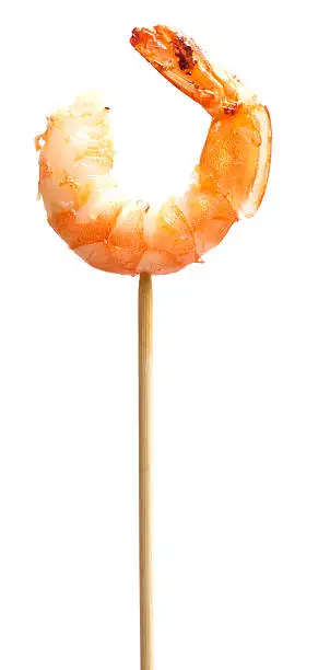 grilled shrimp on stick isolated on white background