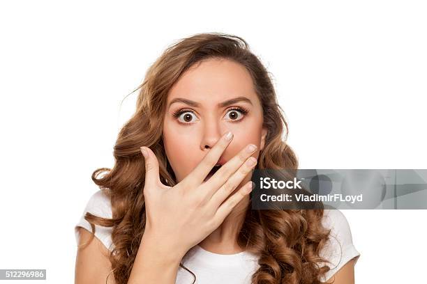 Shocked Woman Stock Photo - Download Image Now - Surprise, Women, White Background