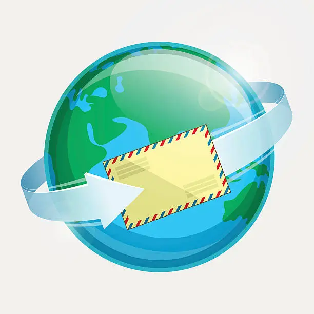 Vector illustration of Terrestrial globe and envelope par avion