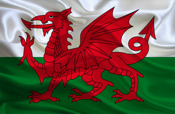 Flag of Wales Welsh flag, three dimensional render, satin texture welsh flag stock pictures, royalty-free photos & images