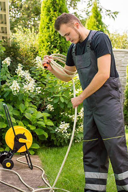 istock Gardener with a hose for watering 512302680