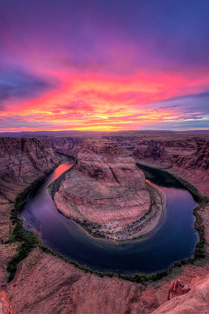 Colorado River, Horseshoe Bend at Sunset Colorado riverr, Horseshoe Bend at Sunset, Page, AZ. USA.. page arizona stock pictures, royalty-free photos & images
