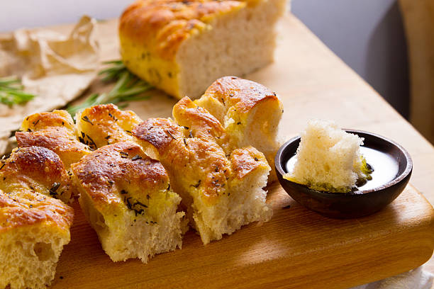 Fresh focaccia from the bakery stock photo