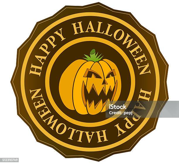 Ilustración de Happy Halloween Adhesivo y más Vectores Libres de Derechos de Calabaza gigante - Calabaza gigante, Etiqueta, Festivo