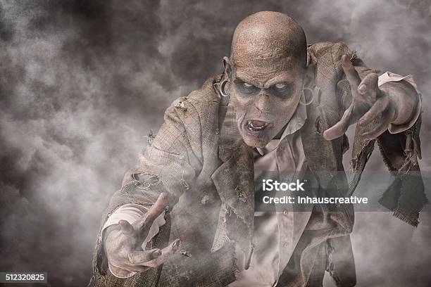 Zombie In The Fog Stock Photo - Download Image Now - Zombie, Aggression, Spooky