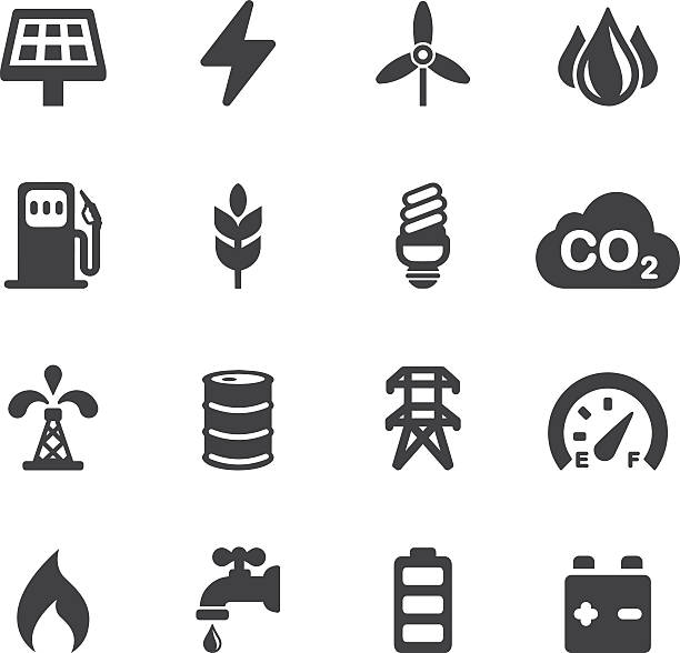 ilustraciones, imágenes clip art, dibujos animados e iconos de stock de iconos de la industria de la energía, silueta/eps10 - nuclear energy nuclear power station wind turbine energy