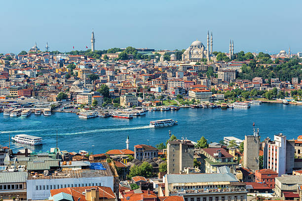 Golden Horn Ferry ships sail up and down the Golden Horn in Istanbul, Turkey. golden horn istanbul photos stock pictures, royalty-free photos & images