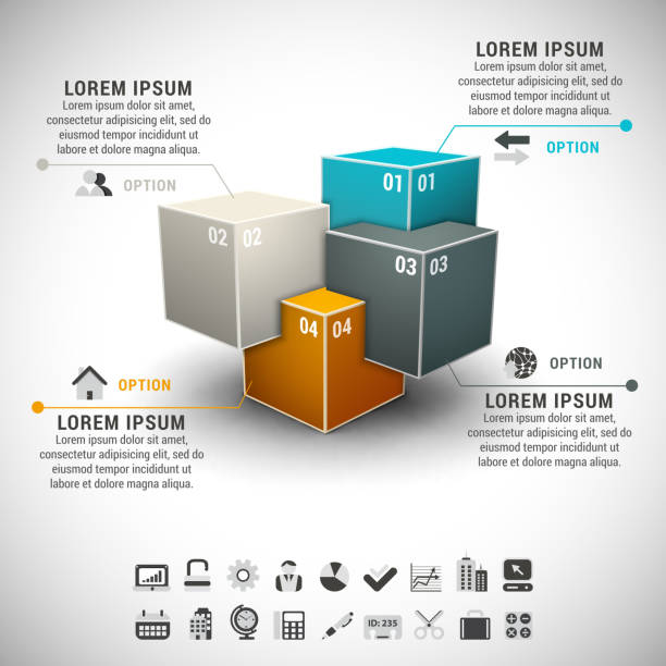 infografika - orange visualization built structure cube stock illustrations