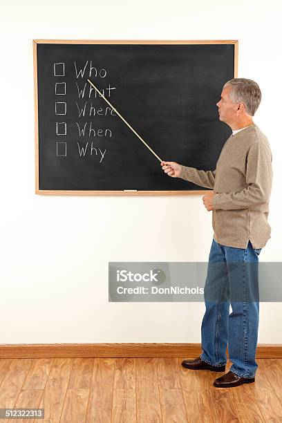 Teacher Teaching The Five Ws Of Writing Stock Photo - Download Image Now - 40-49 Years, Adult, Asking