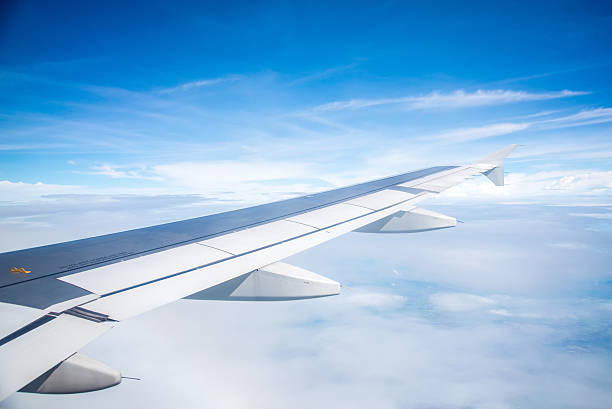 istock Wing of an airplane flying in the sky so beautiful. 512322683