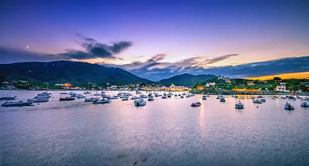 Panoramic view over Cadaques at dusk.