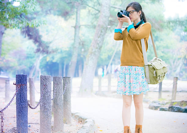 Young Girl taking photo in natural