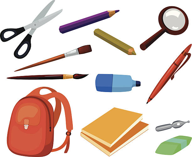 school education items set vector art illustration