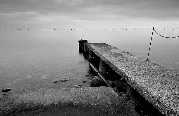 istock Ancient pier on the sea in b/w 512327215