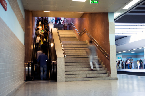 The Châtelet–Les Halles underground station. The image shows the underground level which gives access to the RER trains, the Metro and to several shops.