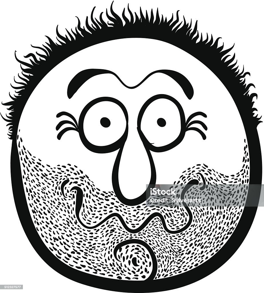 Funny cartoon face with stubble, black and white lines vector Funny cartoon face with stubble, black and white lines vector illustration. Bizarre stock vector