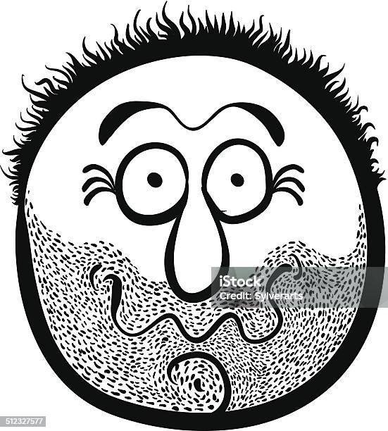 Funny Cartoon Face With Stubble Black And White Lines Vector Stock Illustration - Download Image Now