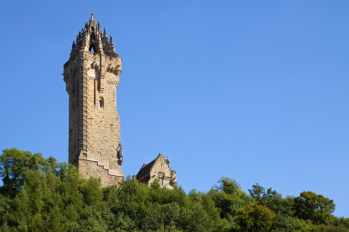 Wallace Monument, Stirling, Scotland situated atop Abbey Craig from where William Wallace led his people's army to victory at Stirling Bridge in 1297.