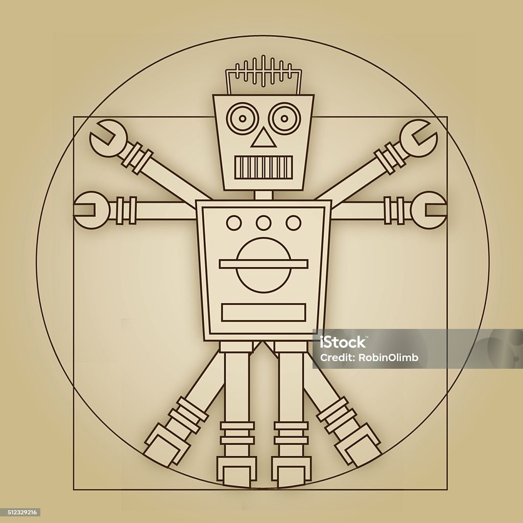 kryds Nuværende hane Vitruvian Robot Stock Illustration - Download Image Now - Paper, Robot,  Antenna - Aerial - iStock