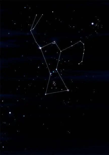 Orion constellation drawing on its real sky location and real colors