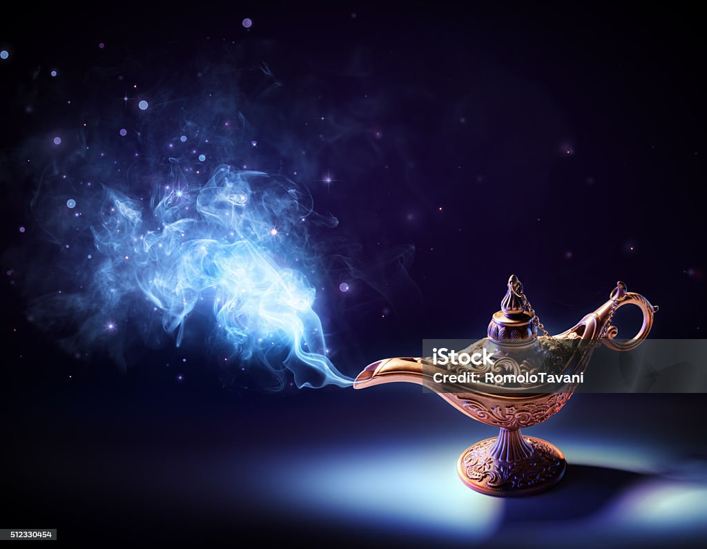 Lamp Of Wishes Magic Smoke Coming Out Of The Bottle Magic Lamp Stock Photo
