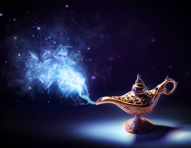 Lamp Of Wishes Magic Smoke Coming Out Of The Bottle magical equipment stock pictures, royalty-free photos & images