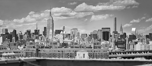 Manhattan as seen from the Brooklyn Bridge.