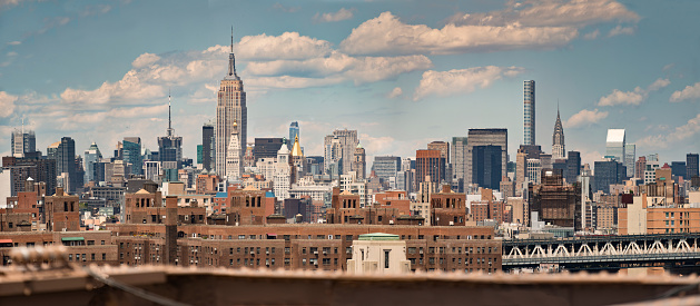 Manhattan as seen from the Brooklyn Bridge.