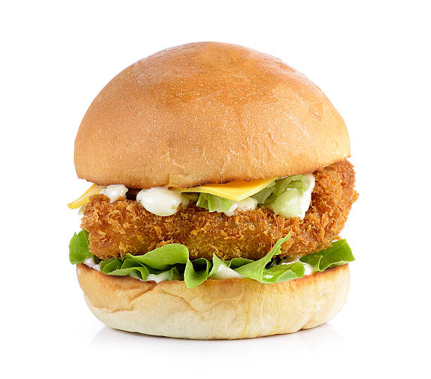 istock hamburger with chicken and cheese on white backgroud 512335142