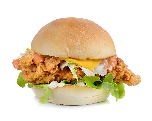 istock hamburger with chicken and cheese on white backgroud 512335266