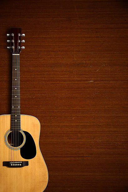 istock Acoustic guitar on wooden background 512335578