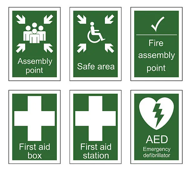 Vector illustration of First Aid and Assembly Signs