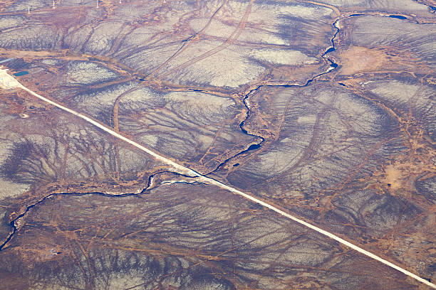 istock Road in tundra, top view 512339242