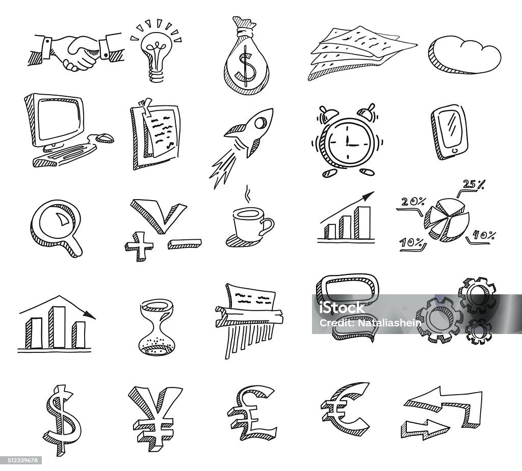 Set of hand drawn business icons. Set of hand drawn business icons. Vector illustration. Drawing - Activity stock vector