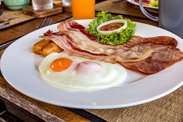 istock English breakfast with fried eggs, sausages and bacon 512342152