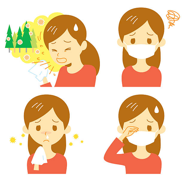 ilustrações, clipart, desenhos animados e ícones de febre do feno cedro pólen alergia - hay fever