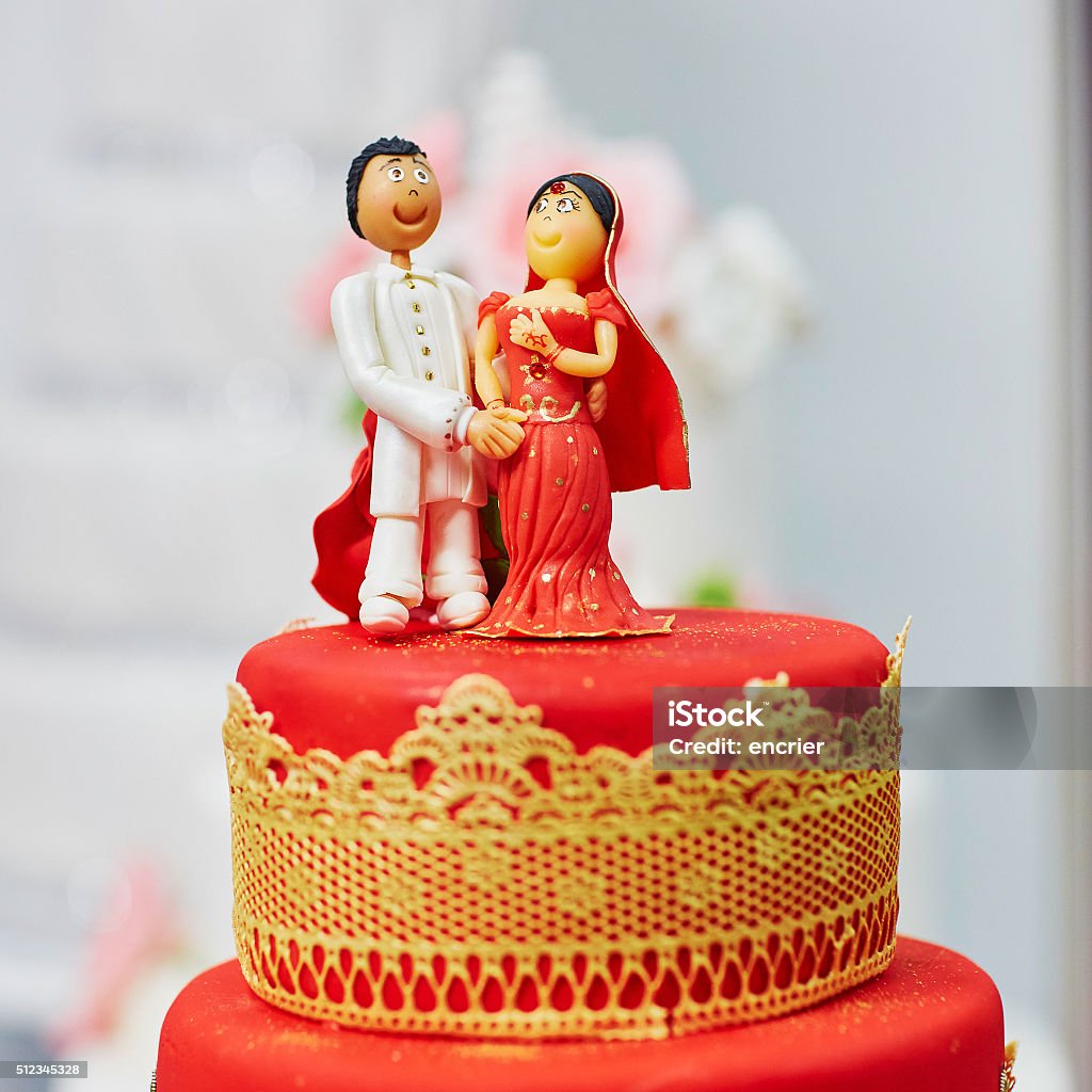 Beautiful Red And Yellow Wedding Cake In Indian Style Stock Photo ...