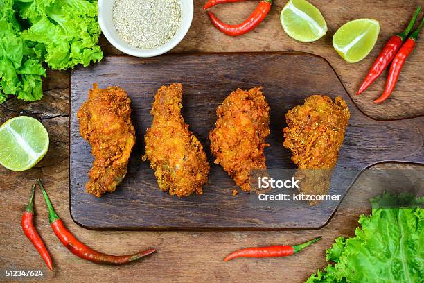 Fried Spicy Chicken With Roasted Rice Powder Stock Photo - Download Image Now - Chicken Meat, Chili Pepper, Close-up