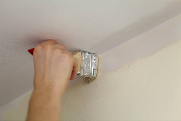istock Brush weld the walls with the ceiling white paint. 512349482