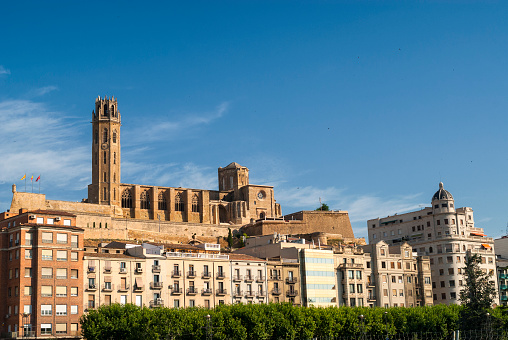 Panoramic view of Lerida (Lleida, Catalunya, Spain) at summer. The old and the modern city