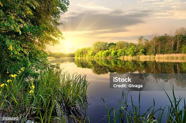 Vibrant Sunset On River Stock Photo - Download Image Now - River, Lake, Water