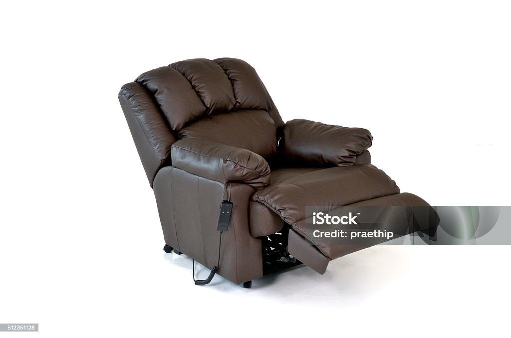 Brown reclining leather chair Brown reclining leather chair on white background Reclining Chair Stock Photo