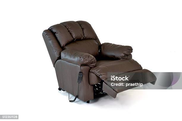 Brown Reclining Leather Chair Stock Photo - Download Image Now - Reclining Chair, Chair, Armchair