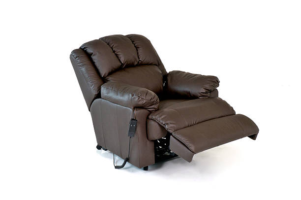 cadeiras de couro reclinável castanho - armchair sofa leather brown imagens e fotografias de stock