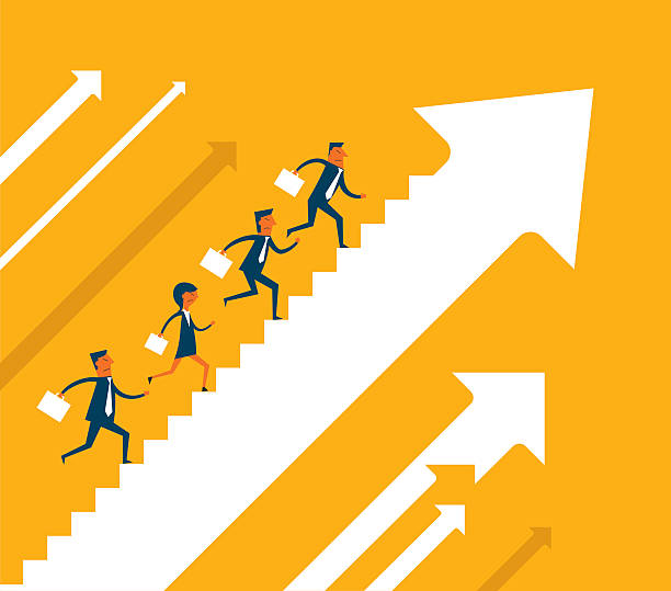Financial Growth Business Team walking up ladder of success stock illustrations