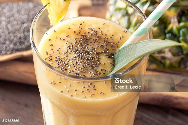 Pineapple Smoothie With Chia Seed Stock Photo - Download Image Now - Alcohol - Drink, Arts Culture and Entertainment, Backgrounds